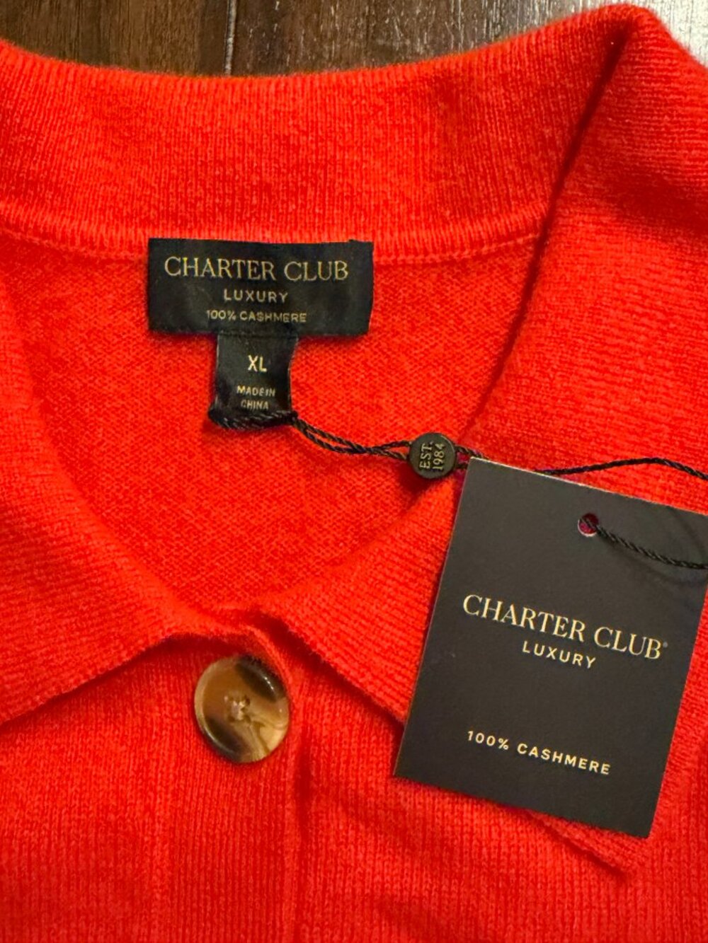 NWT Charter Club Cashmere Collared Button Down Cardigan XL Red  Description Elev - Picture 4 of 6